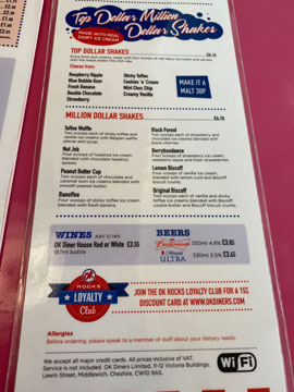 OK Diner shake menu